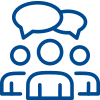 Icono que muestra tres figuras humanas con globos de diálogo