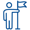 Icono que muestra una figura humana que sostiene una bandera